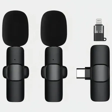 Micrófono Dual Corbatero Inalámbrico Compatible Tipo C Negro