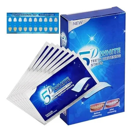 Tiras Blanqueadoras 5D White DELUX BAZAR Sabor Menta, Blanqueamiento Dental
