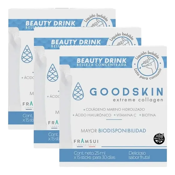 Pack 3 Goodskin Extreme Collagen Beauty Drink Nutre La Piel Sabor Frutal