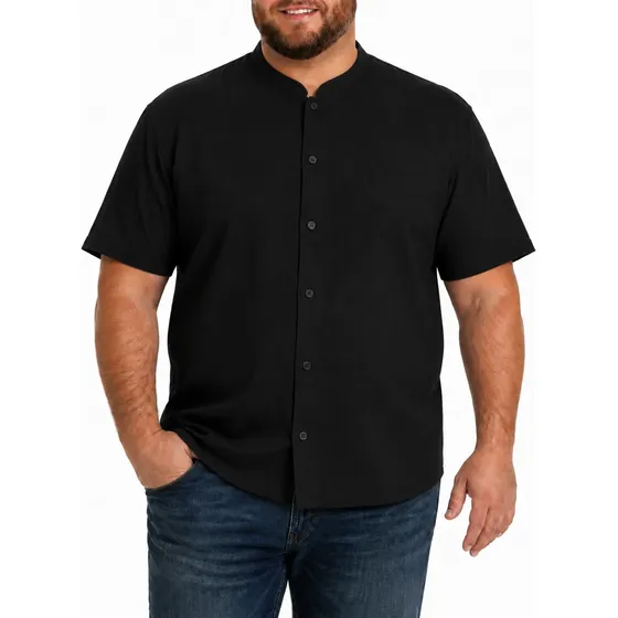 Camisa Hombre Cuello Mao Manga Corta Lino Talles Grandes