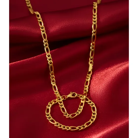 Conjunto Oro 18 Kilates Figaro 50cm X 4mm + Pulsera 21 X 0,4