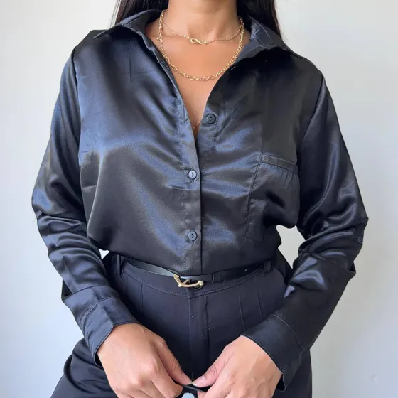 Camisa Mujer Saten Elastizado Manga Larga