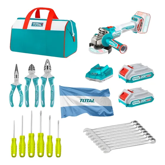 Set Amoladora 20v + Bolso + Destornilladores Total + Bandera