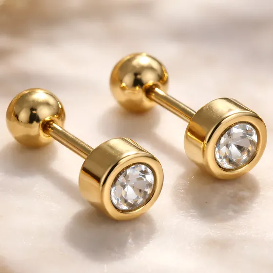 Azze Abridores Perno De Oro Piedra Engarzada4mm Bebe Nena