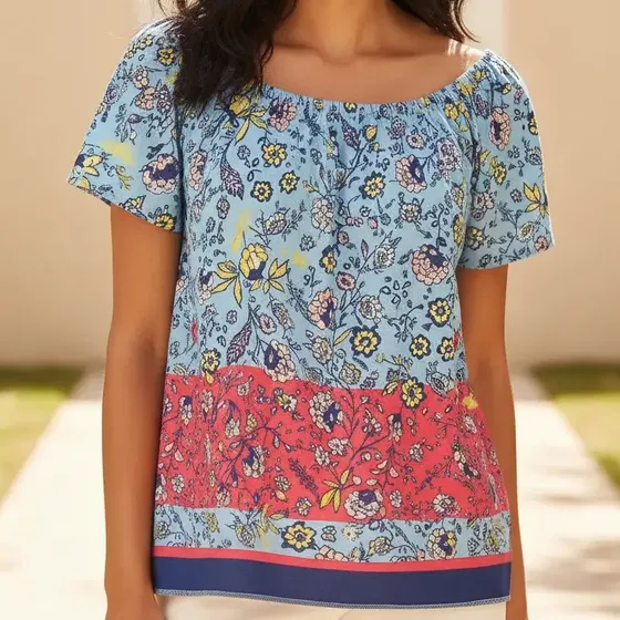 Blusa Mujer Paisanita Estampada Manga Corta Talles Grandes