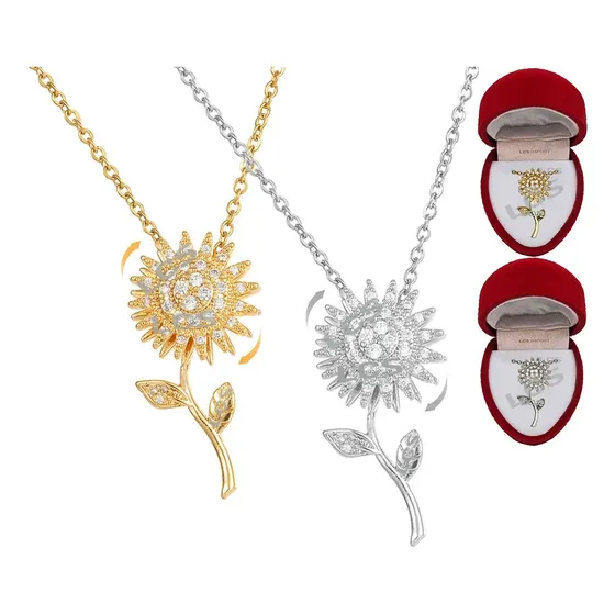 Collar Girasol Giratorio Baño Oro 18k + Estuche Regalo Pana