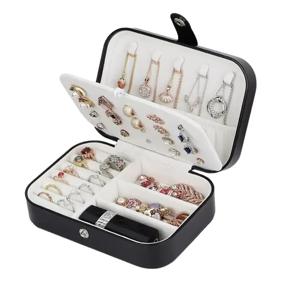 Alhajero Organizador de Joyas Estuche Joyero Negro Para Anillos, Aros, Collares y Bijouterie Compacto y Elegante Levys Bazar Color Negro
