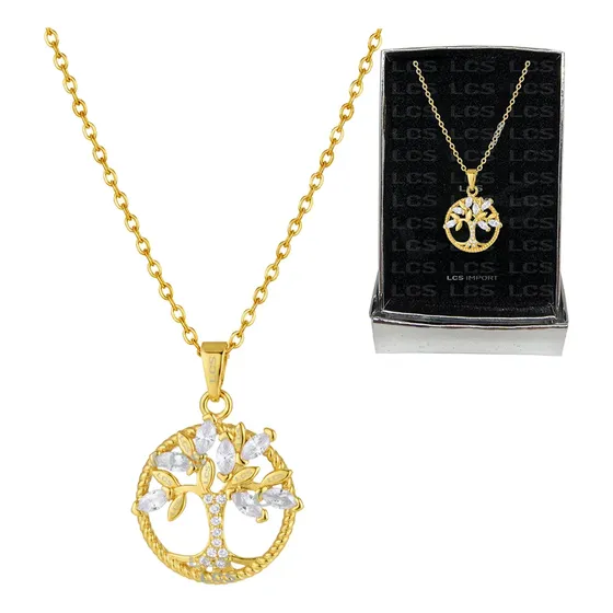 Collar Árbol De La Vida Baño Oro 18k + Estuche De Regalo