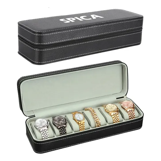 Caja Organizador Relojes 6 Piezas SPICA CAJ-04 Estuche Cierre Eco Cuero Color Negro