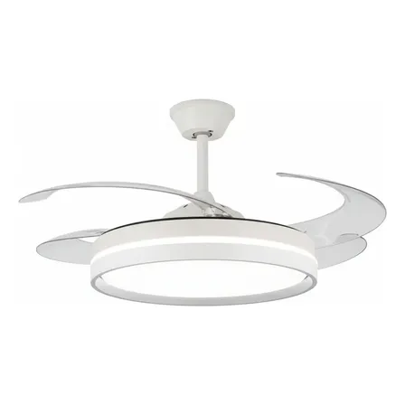 Ventilador De Techo Retráctil Luz Led 6 Velocidades Control Remoto Diseño Moderno 4 Aspas Ranser Cf300 Blanco