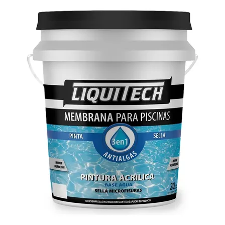 Pintura Membrana Pileta Liquitech 3en1 Pinta Sella Antialga 20l Mm Color Azul Caribe