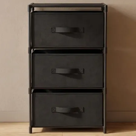 Comoda Cajonera 3 Cajones Waggs Chifonier Organizador Portatil Mueble de Tela Negro