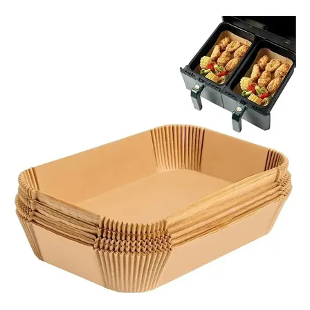 Pack X100 Moldes Bandeja Papel Rectangular Antiadherente Para Freidora Aire Airfryer Descartable Color Marrón Claro Levys Bazar