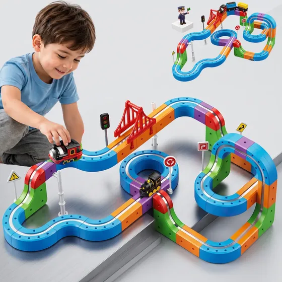 Bloques Armar Pista Tren Magnetico Electrico 90 Pzas Niños 90 Bloques  Pista Con Tren Magnetico