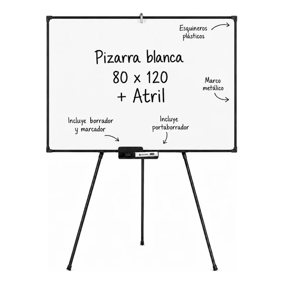 Pizarra Blanca 80x120 + Atril + Marcador + Borrador