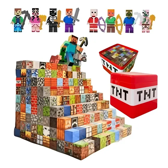 Bloques Magnéticos Tnt 200 Piezas 20 Figuras Caja 222 200 Magnetic Blocks+20 Figurines+tnt Box+2 Glowing Blocks
