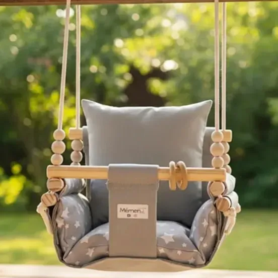 Hamaca Bebé Tela Lona. Gabardina Gris C/accesorios
