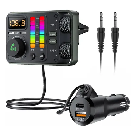 Transmisor Fm Para Auto Adaptador De Audio Aux Cargador Reproductor Mp3 Negro