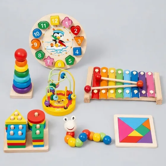 Juguetes Didácticos Madera Kit X7 Juegos Encastre Montessori