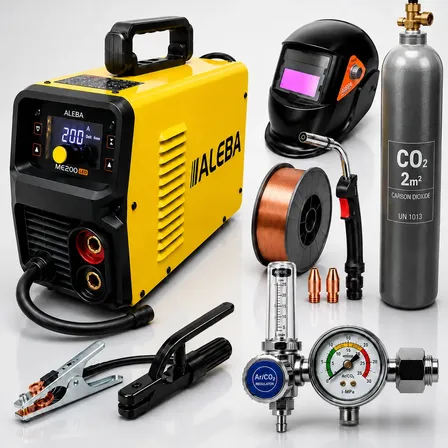 Soldadora Mig / Tig / Electrodo 200amp 4 En 1 Con Gas  Aleba Amarillo