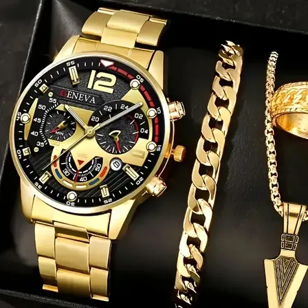 Set 4 Piezas Reloj Cuarzo Y Joyas Acero Eneva