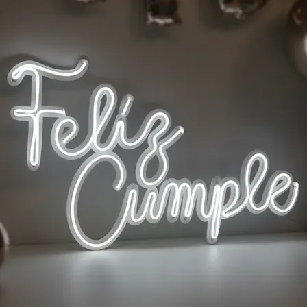 Cartel Neon Led Feliz Cumple Blanco Frio