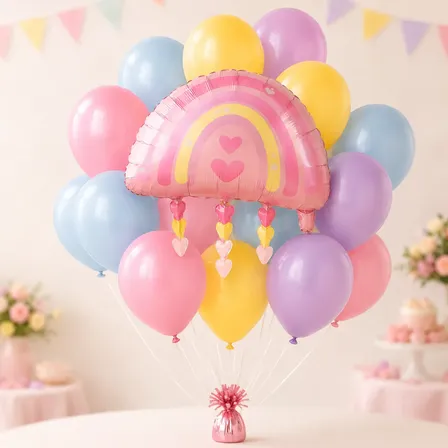 Globo Metalizado Grande Arcoiris Pastel + Globos De Latex Arcoíris