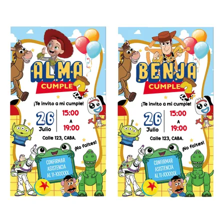 Invitacion Impresa Personalizada X20 Toy Story 5 14x9cm Toy Story - Personalizado