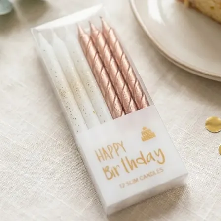 Velas Torta Cumpleaños Rosa Gold Y Blanco X12 Unidades Deco