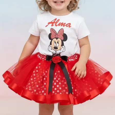 Disfraz Minnie Niña Tutu Completo Remera Vincha Cumpleaños Rojo 6
