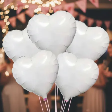 Globos Metalizados En  Forma De Corazón De 45cm X 5 Unidades Blanco