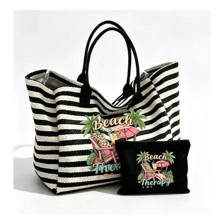 Bolso Playero Rayado Set X2 Caqui