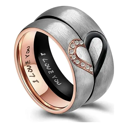 Anillos Alianzas Acero Vip Pareja Novios Diseño Love Corazon