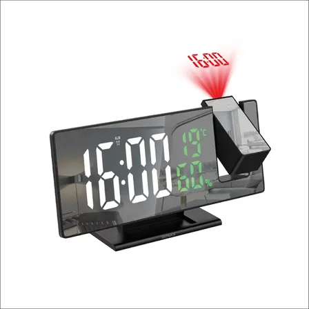 Reloj Despertador Con Proyector Espejo Digital Techo Led Usb Negro