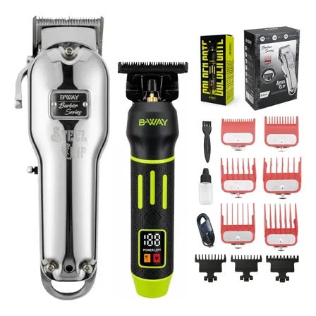 Combo Bway Corta Pelo Steel Clip Trimmer Glt Profesional Gris