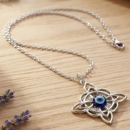 Collar Olympo Nudo De Bruja Ojo Turco Acero Quirúrgico