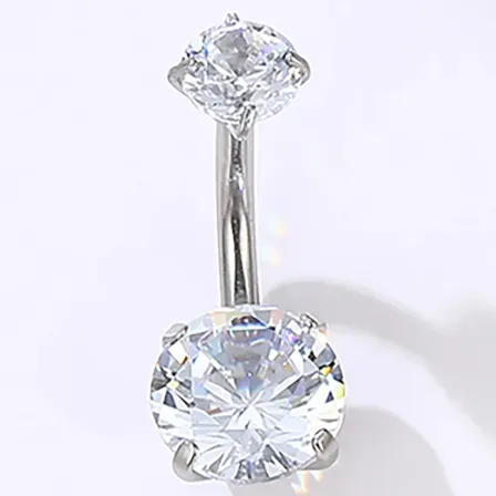 Piercing Para Ombligo Con Circonia Mujer Plateado