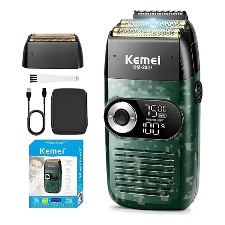 Afeitadora Eléctrica Usb Digital Km2027 Verde