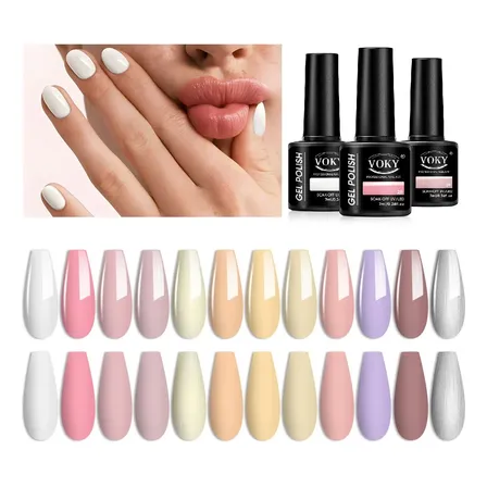Voky Set De 12 Esmaltes Gel Neutros Nude Y Blanco