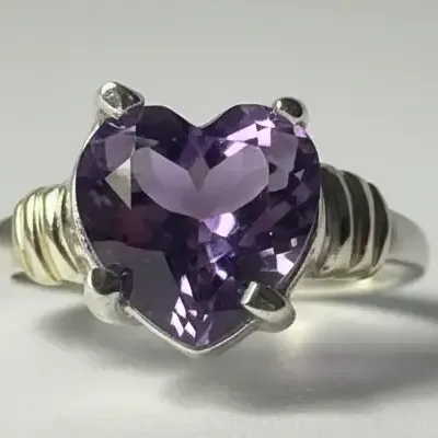Anillo De Plata 925 Y Oro Corazón Color Lila Talle 15