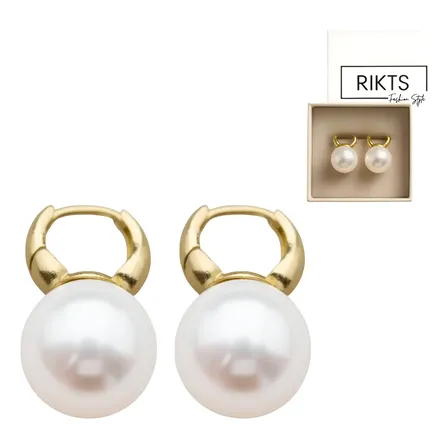 Par Aros Perla Pasantes Color Oro Aritos Acero + Cajita Dorado