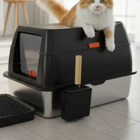 Bandeja Sanitaria Litera Gato Cerrada Acero+accesorios Nekoa Negro