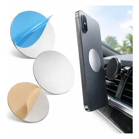 Placa Metálica Adhesiva Para Soporte Magnético Celular Auto Universal 40 Mm 10pieza Silver