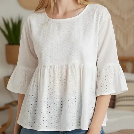 Blusa Amplia Broderie Bordado Corte Oversize Boho Indú Mujer Blanco Bordado Artesanal L