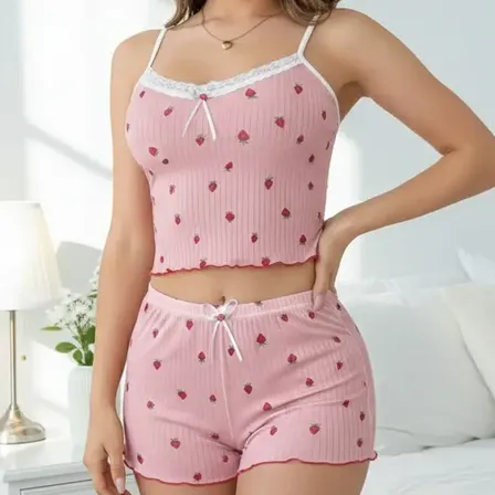 Pijama Primavera Verano Mujer Frutilla Short Y Top