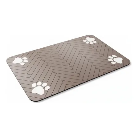 Alfombra Alimentacion Perro Gato Absorbente Antideslizante Marron