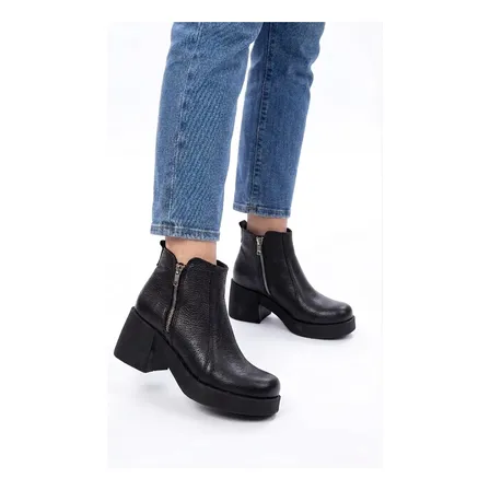 Botas Botitas Cuero Vacuno Mujer Cierre Metalico Zapato Moda
