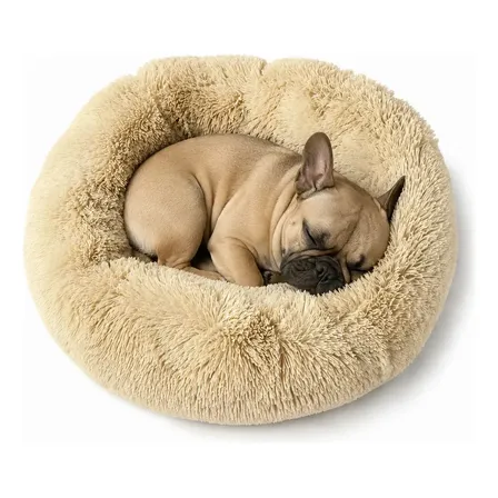 Cama Para Perros Antiestrés 80cm Nido Suave Lavable Premium Beige Clarito