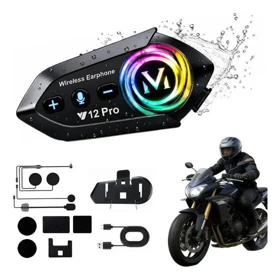 Intercomunicador Moto Y12pro Bluetooth 500m Casco Negro