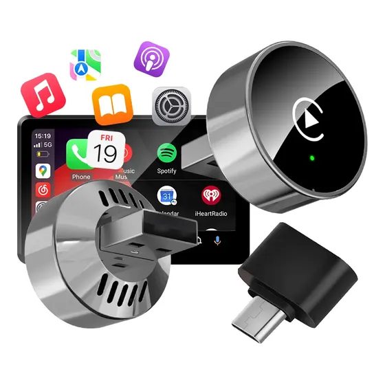 Adaptador Inalámbrico 2 En 1 Carplay Y Android Auto Para Auto Usb C Usb A Metálico